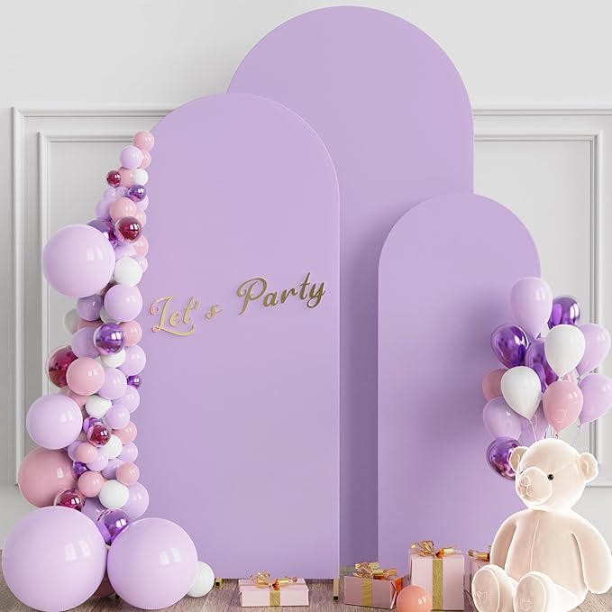 Wokceer Wedding Arch Cover Set of 3 Spandex Fitted Wedding Arch Stand Covers for Round Top Chiara Arch Backdrop Stands Cover for Birthday Party Ceremony Banquet Decoration 4ft,5ft,6ft Lavender
