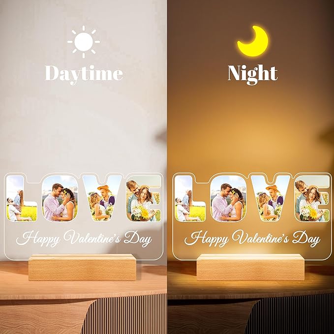 Custom Picture Frames with Photo, Personalized Photo Frame with Night Light, Customized Gifts for Girlfriend Boyfriend, Personalized Anniversary Couples Gifts for Women Men Her Him Mom Dad