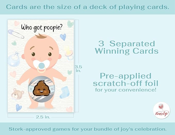 Party Hearty Baby Shower Games for Girl and Boy, 33 Poopie Emoji Scratch Off Lottery Tickets, Baby Games Ideas, Scratch Off Game.
