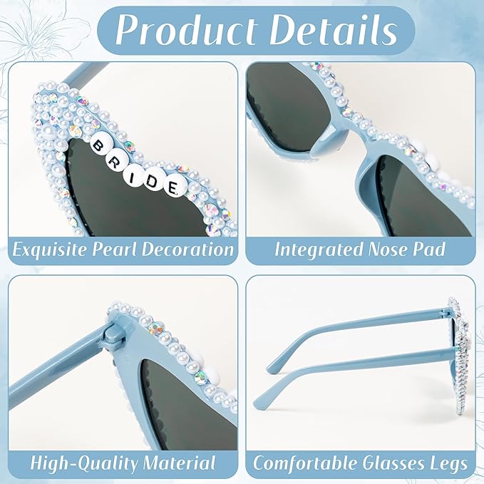 PANTIDE Bride To Be Sunglasses - Rhinestone Pearl Heart Shaped Sunglasses, Bachelorette Party Engagement Gift