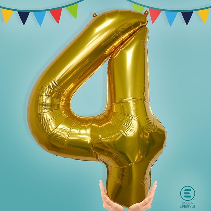 40 Inch Large Gold Number Celebration and Decoration Balloon for Birthday Parties, Graduations, Anniversaries, Weddings, Photo Shoots, Special Events - Helium Foil Mylar (Gold Number 4)