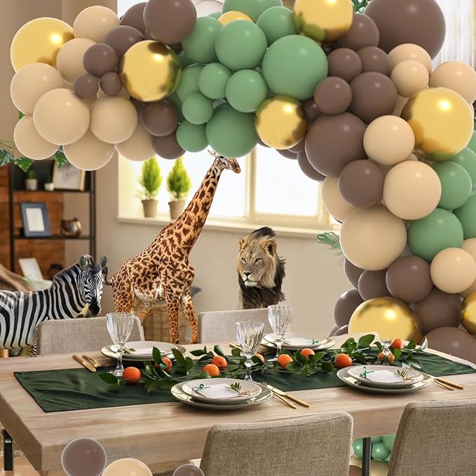 Sage Green and Brown Balloon Garland Arch Kit, 122PCS Brown Nude Gold Balloons Woodland Camo Army Olive Green Balloon for Jungle Safari Woodland Hunting Theme Birthday Baby Shower Decorations