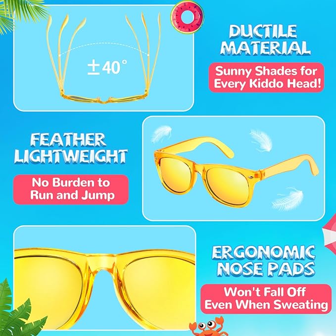 Kids Sunglasses Party Favors Bulk - 32Packs Goodie Bags Stuffers for Kids 3-8, Boys Girls Neon Sunglass with UV400 Protection for Kid Birthday Party, Pool Party Supplies, End of Year Student Gifts