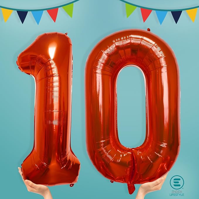 40 Inch Large Red Number Celebration and Decoration Balloon for Birthday Parties, Graduations, Anniversaries, Weddings, Photo Shoots, Special Events - Helium Foil Mylar (Red Number 10)