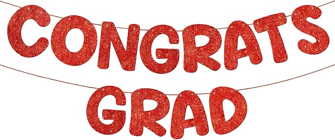 Fulmoon Pre Strung Congrats Grad Banner Glitter Congratulations Banner College Graduation Sign Class of 2026 Grad Party Decorations for High School University Graduation Party Favor(Red)