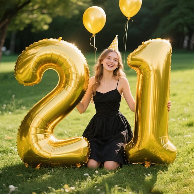 40 Inch Gold Balloon Number 21 Balloon,Jumbo Mylar Foil Helium Balloon for 21 Birthday Digital Balloons for Birthday Party,Wedding Anniversary Party Decorations