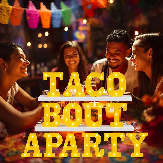 Honoson 14 Pcs Taco Bout a Party Light Decorations Fiesta Cinco De Mayo Decorations Mexican LED Light up Sign Table Decoration for Mexican Taco Twosday Bout Bachelorette Party Home Bar Decor