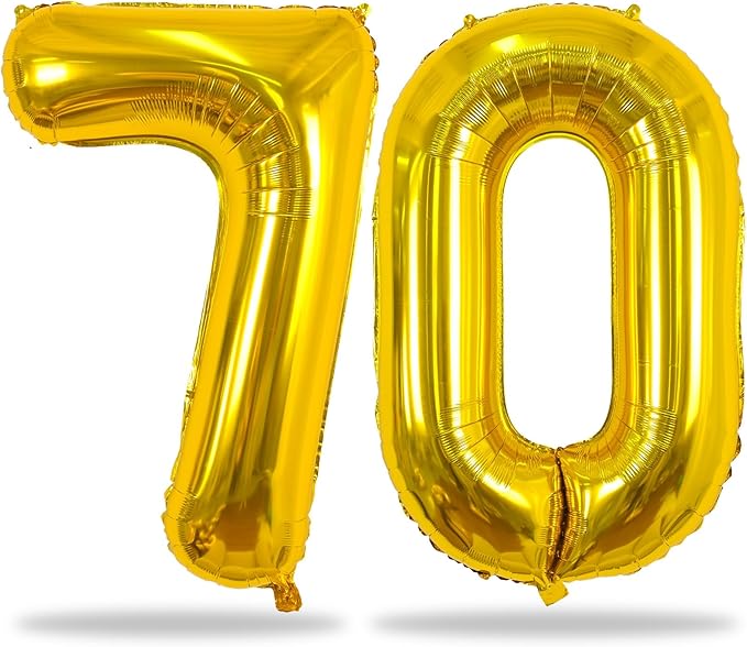 Gold Number 70 Birthday Balloons, 40 Inch Large Gold Mylar Foil Number 7 & 0 Balloons for Women, 70th Birthday Balloons for 70 Year Old Men Anniversary Birthday Party Decorations Supplies