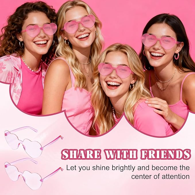 12Pcs Pink Heart Sunglasses, Cute Heart Glasses for Women - Rave Glasses Bachelorette Party Favors Galentines Day Decorations Pink Party Supplies Barbie Party Favors