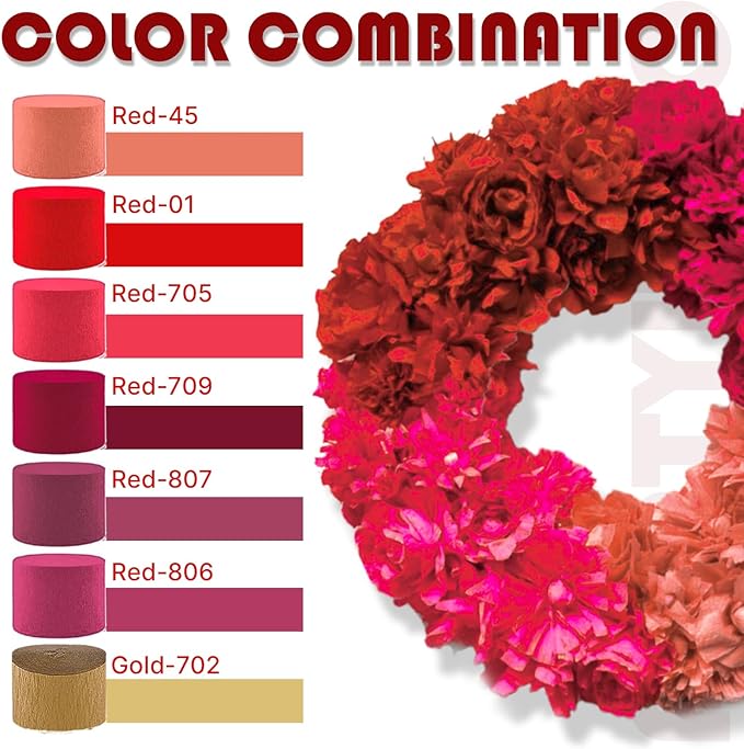 PartyWoo Crepe Paper Streamers 4 Rolls 328ft, Pack of Red Crepe Paper for Party, Wedding, Birthday & Baby Shower Decorations (1.8 Inch x 82 Ft/Roll)