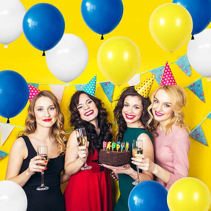 124PCS Blue Yellow White Balloon Garland Arch Kit, 18 12 5 inch Matte Blue White Yellow Balloons Garland Kit, Decoration Balloons for Birthday Baby Shower Wedding Anniversary Picnic Festival Party