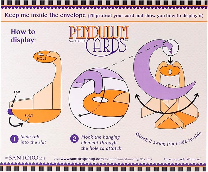 Santoro Pendulum, 3D Pop Up Greeting Card - Owls - Birthday Card for Him, for Her, for Kids, Birthday