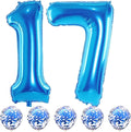17th Birthday Blue Foil Number 17 Balloons with Confetti, Giant 40 Inch Helium Balloons for Boys, Girls, Men - 17th & 71st Anniversary Party Decorations