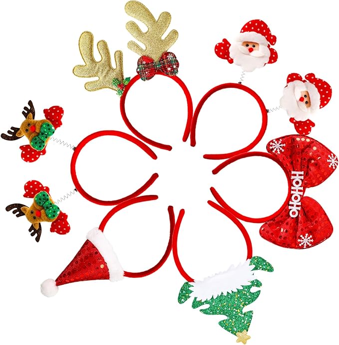 MGparty 12 Pieces Christmas Headbands Christmas Parties Favors Decoration Supplies Xmas Gifts Photo Booth Xmas Tree Snowman Reindeer Antlers Santa Hat