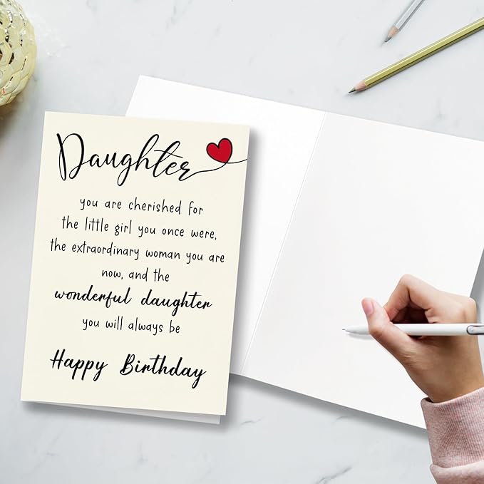 Cute Birthday Cards for Daughters from Mom and Dad, Journey from Girl to Woman, Wonderful Daughter (To Be Cherished Forever) Envelope Filled with Love