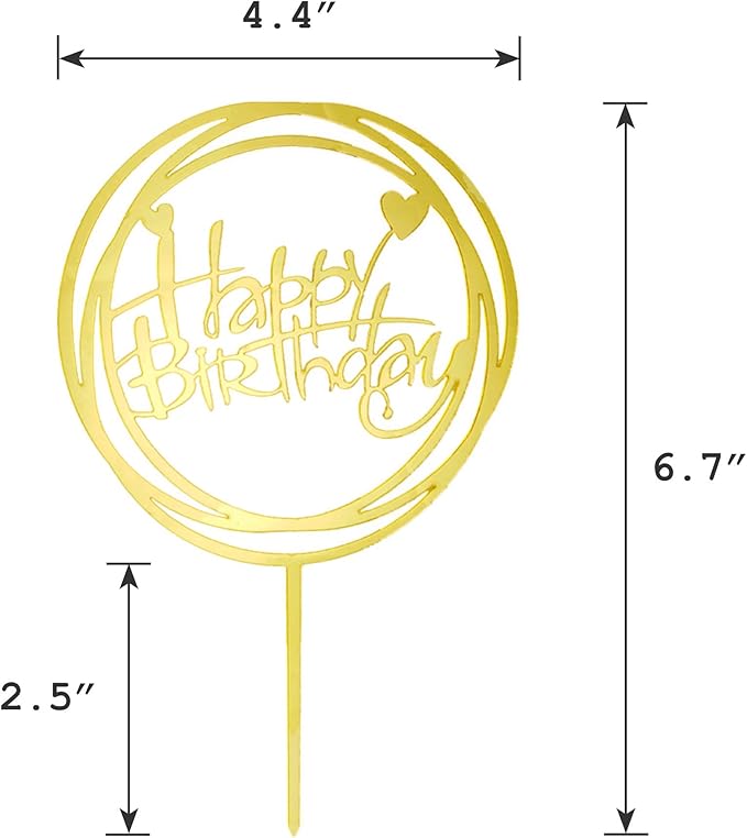 6-Pack Gold Cake Topper Set, Double-Sided Glitter, Acrylic Happy Birthday Cupcake Toppers, Birthday Decorations for Children or Adults.