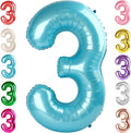 Numbers Balloon 3, 40 Inch Large Pearl Blue Balloon for Three Year Old Birthday Decor, 3 13 30 31 Birthday Party Decorations for Wedding Supplies