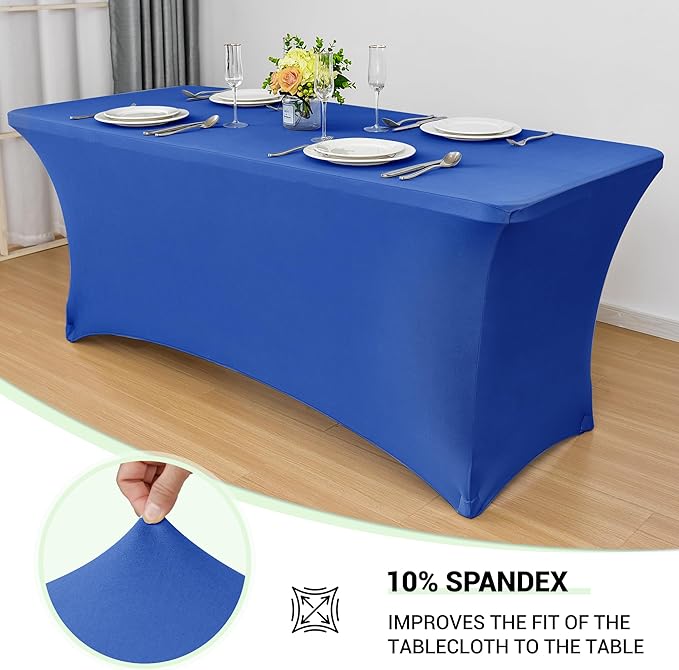 Obstal 4Ft Stretch Spandex Table Cover for Standard Folding Tables - 2 Pack Universal Rectangular Fitted Tablecloth for Party, Banquet, Events, Trade Show (Royal Blue, 48L x 24W x 30H Inches)
