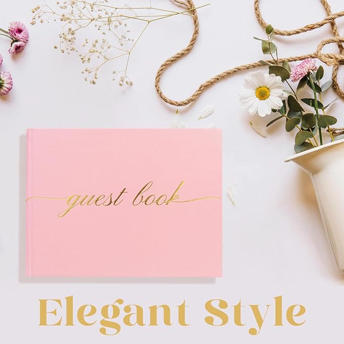 Elegant Wedding Guest Book - Perfect for Wedding Receptions, Baby Showers, Birthdays and Special Events - Polaroid Guest Book with 110 Lined Pages for Sign-in and Photos -Hardcover (Pink)