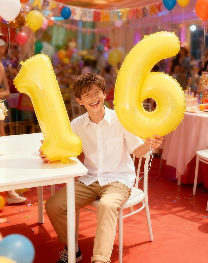 Yellow Number 1 Balloon 40 inch, Number 1 Birthday Balloons for Boy Girl, Yellow Foil One Balloon for 1st 10 11 12 16 18 Birthday Party, Anniversary Celebration Number Balloons Decorations