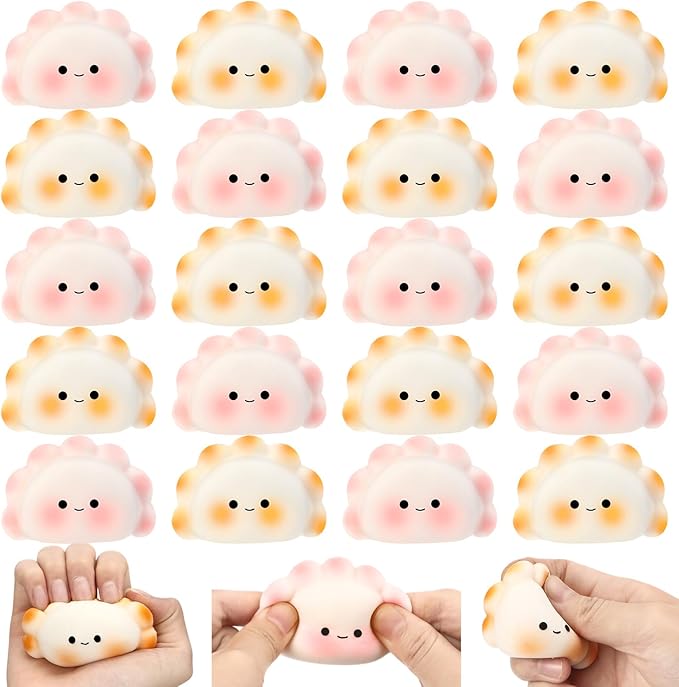 20 Pcs Positive Dumpling Stress Balls Fidget Sensory Toy Emotional Relief Squeeze Stretchy Food Pierogi Stress Balls Funny Dumpling Toy for Employee Appreciation Women Party Favors Gifts