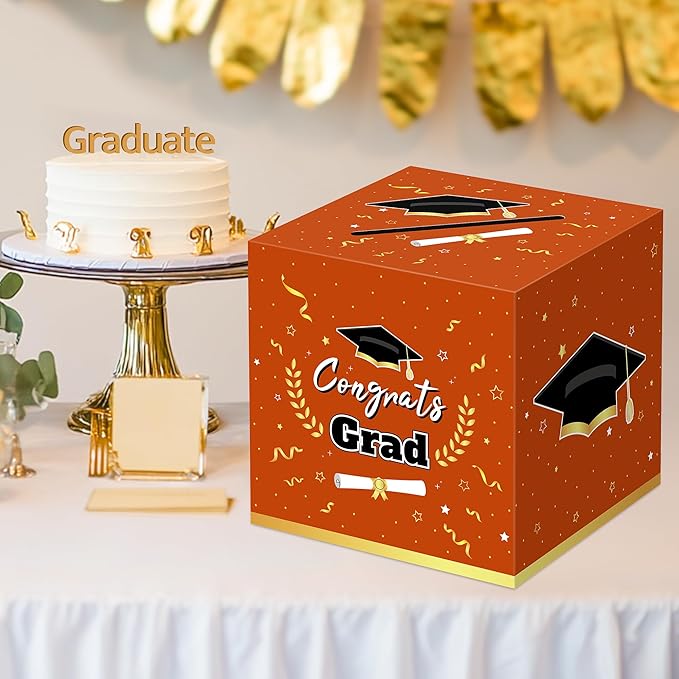 Graduation Decorations 2026 Orange Graduation Card Box Graduation Party Decorations,Graduation Box,Congrats Grad Gifts Box for 2026 Graduation Party Supplies Favors