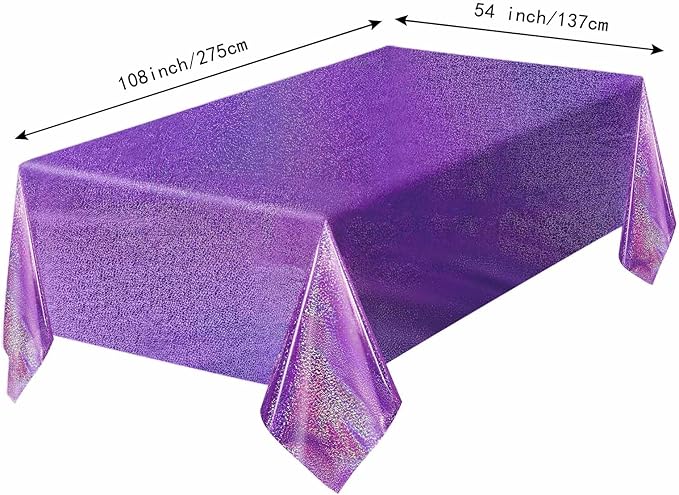 1 Pack Light Purple Iridescent Plastic Tablecloth Disposable 54 × 108 Inch Glitter Holographic Foil Table Cloth Plastic Laser Rectangle Table Cover for Birthday Wedding Disco Party
