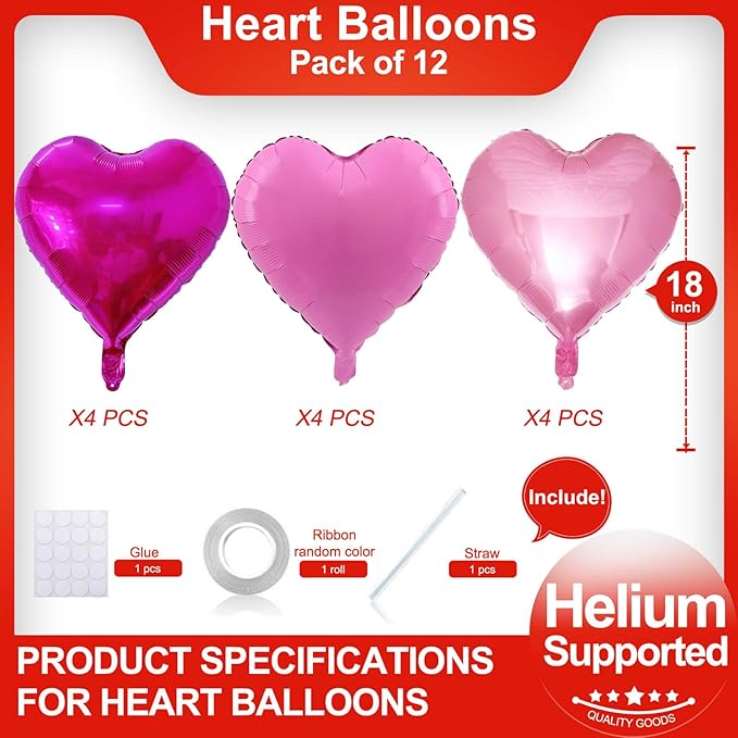 Valentines Heart Balloons 18 Inch Red Heart Balloons 12PCS Heart Shaped Balloons for Valentines Day Galentines Day Wedding Party Decorations
