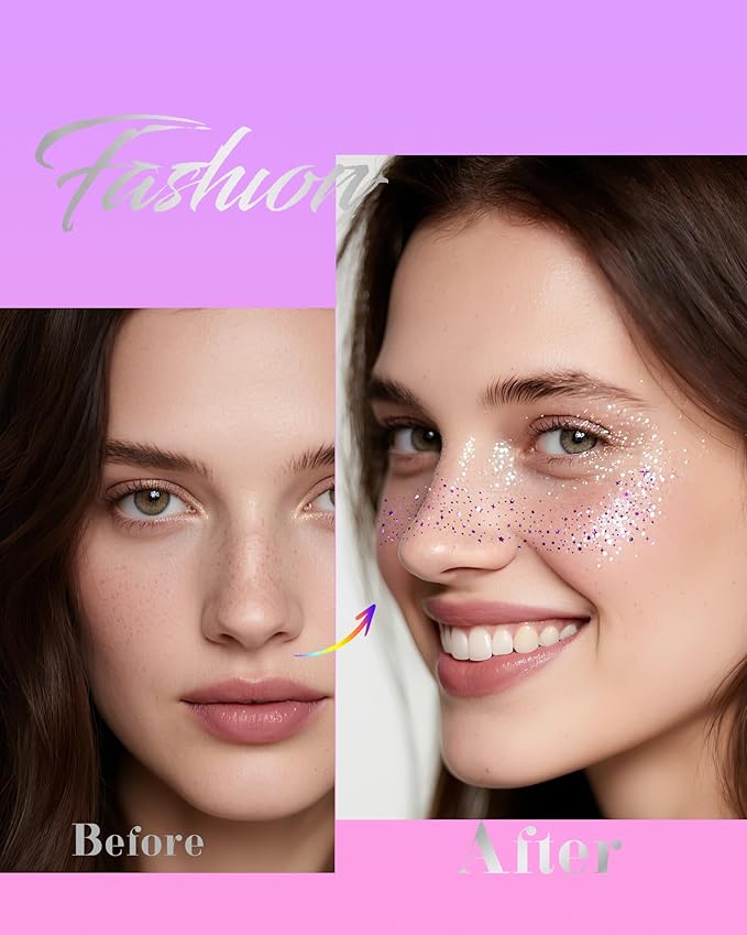 Glitter Freckles, Purple Temporary Face Tattoos Stickers, Body Face Glitter for Women Girls, Country Concerts Singer Festival Rave Accessories (Purple - 10 pcs)