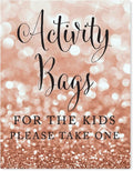 Andaz Press Wedding Party Signs, Glitzy Rose Gold Glitter, 8.5x11-inch, Activity Bags for the Kids Please Take One, 1-Pack, Bokeh Colored Party Supplies