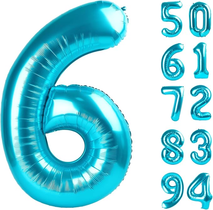 6 Balloon, Blue Number Balloons 40 Inch, 6th Balloons for Birthday Decorations, Blue Party Supplies 6 Birthday Balloon, Number 6 Balloon