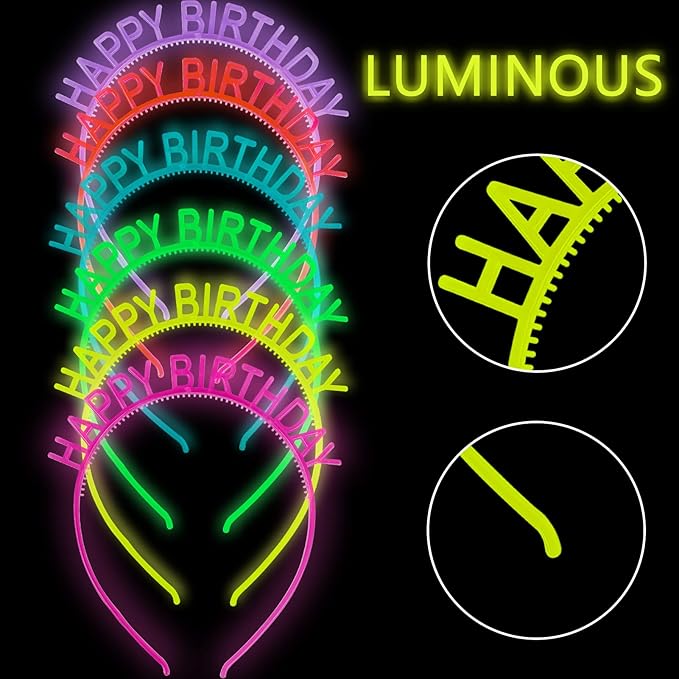 ZIRICHER 12PCS Birthday Girls Headbands, Luminous Birthday Crowns For Women Glow In The Dark Kids Headbands Kids Party