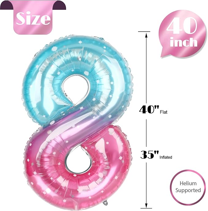 Starry Sky Number 8 Balloon 40 Inch, 8 Balloon Number, 8th Birthday Decorations, Starry Sky Party Supplies for Boys Girls