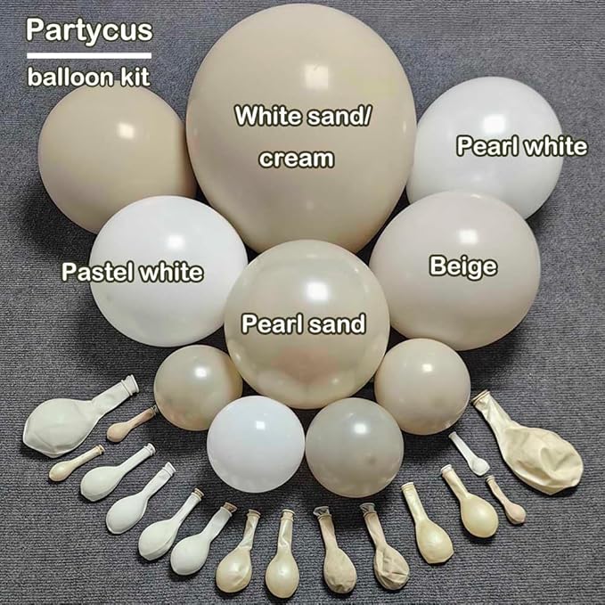 Sand White Pearl Balloon Arch Double Stuffed Pastel Cream Beige Nude White Latex Balloon Garland Kit for Neutral Bridal Wedding Engagement Baptism Birthday Valentines Party Decoration