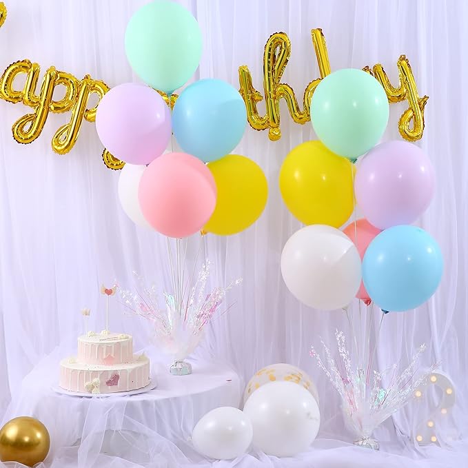 4 Set Pastel Birthday Decorations Rainbow Party Table Balloons Centerpiece Stand Kit with Pastel Multicolor Macaron Balloons for Girls Baby Shower Birthday Party Wedding Prom Unicorn Table Decorations