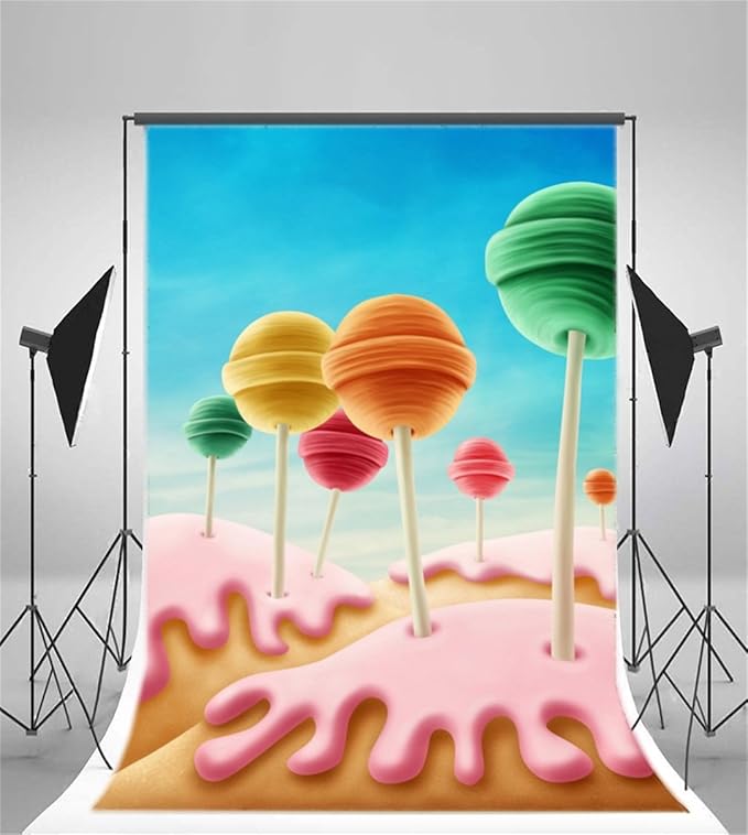 AOFOTO 7x10ft Colorful Lollipop Background Childhood Sweet Candyland Dreamy Fantasy Cartoon Photography Backdrop Photo Studio Props Kid Child Infant Girl Baby Portrait Vinyl Wallpaper