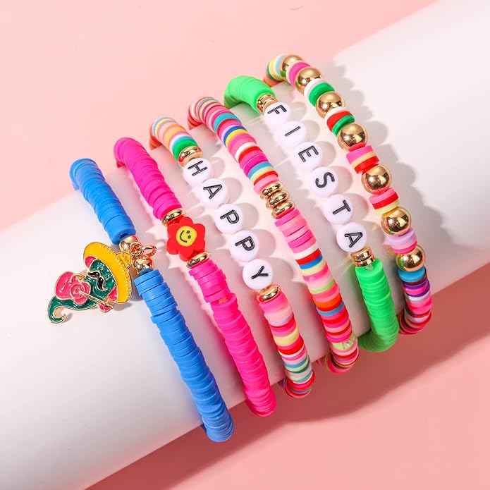 Surfer Heishi Bracelets for Women Stackable Rainbow Vinyl Disc Clay Beaded Stretch Bracelets Elastic Layering Friendship Bracelets Boho Summer Beach Jewelry