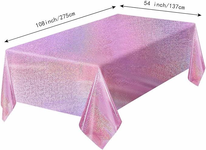 1 Pack Light Pink Iridescent Plastic Tablecloth Disposable 54 × 108 Inch Glitter Holographic Foil Table Cloth Plastic Laser Rectangle Table Cover for Birthday Wedding Disco Party