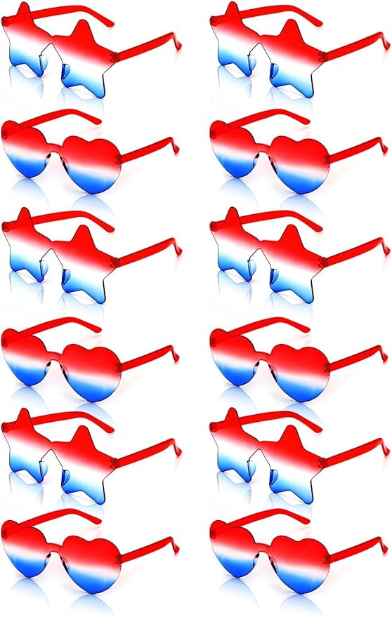 12 Pairs Heart Shaped Sunglasses Rimless Star Glasses for Men Women Party Favors Fun Colorful Glasses Accessories