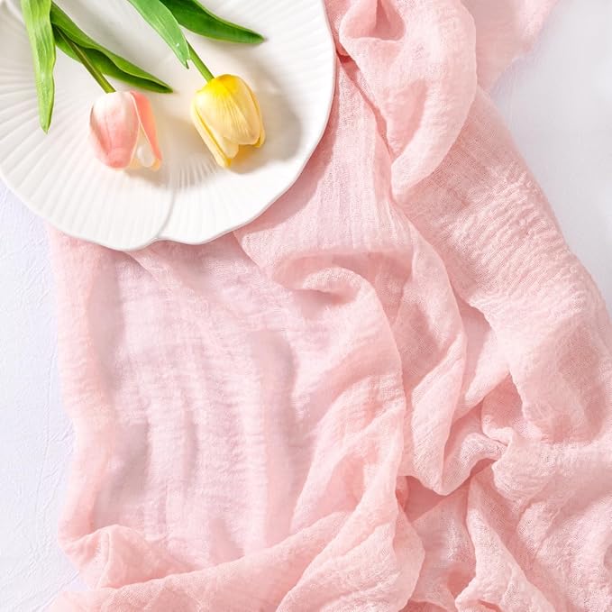 Socomi 6pcs Pink Gauze Easter Spring Cheesecloth Table Runner Blush 120 Inch Rustic Boho Cheese Cloth Runner for Wedding Party Baby Bridal Shower Centerpiece Decoration Holiday Home Decorations