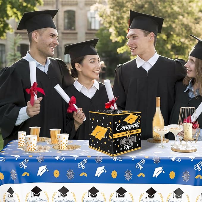 Graduation Card Box, Graduation Party Decorations 2025, Black Graduation Box, Graduation Card Holder, Foldable Cardboard Congrats Grad Card Gift Box for Graduation Party Supplies Party Favors