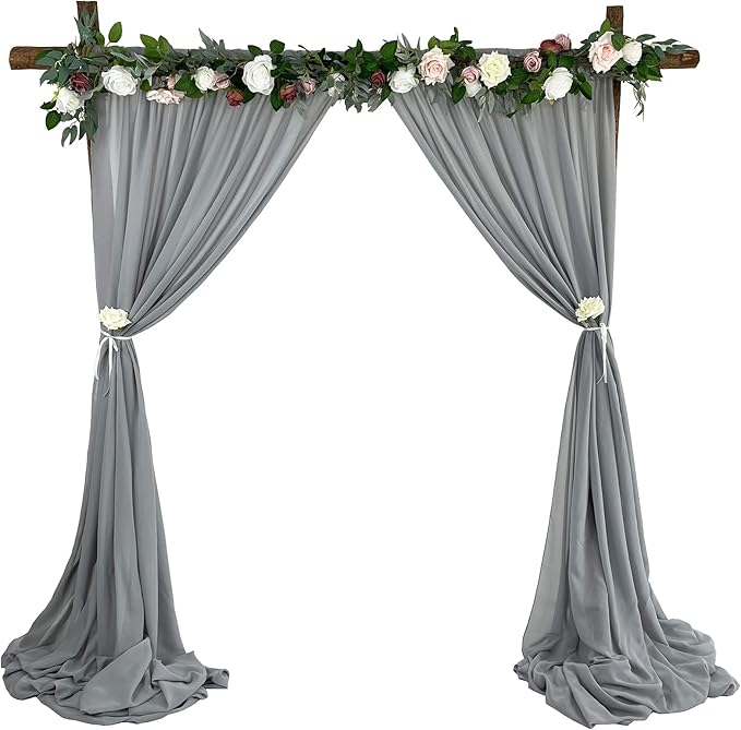 EHLDekol Sheer Chiffon Backdrop Curtains 10ft x 10ft(5ft x 2Panels)， Chiffon Fabric Drapes for Wedding, Long Sheer Curtain for Living Room, Arch Party Stage Decoration (Grey, 120 x 120 Inch)