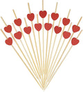 Minisland Red Love Heart Cocktail Picks, 4.7 Inch Long Bamboo Fancy Toothpicks for Appetizers, Decorative Bridal Wedding Valentines Party Food Drinks Garnish Fruit Skewer Sticks 100 Counts -MSL131