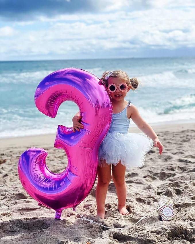 Balloons Number, 40 Inch Foil Balloons 4th Birthday Decorations Girl, Rose Purple Number 4 Ballon for 4, 14, 24, 40 Celebration, Birthday, Christmas, Anniversary Decor