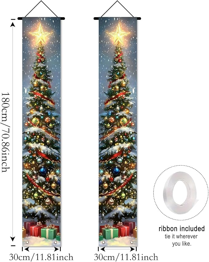 Nuxovilar Christmas Decorations Outdoor Yard Front Porch Sign Set, Lit Christmas Tree Door Banners for Front Door, Hanging Christmas Door Decorations for Home Indoor Outdoor Wall Yard