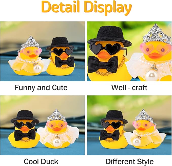 wonuu Pair Set of 2 Wedding Rubber Ducks, Bride Groom Duckies Marriage Rubber Duck Mini Couple Ducky for Ceremony Gift Souvenir Marry Blessings Elegant Heartwarming Present, White Double Lace Dress