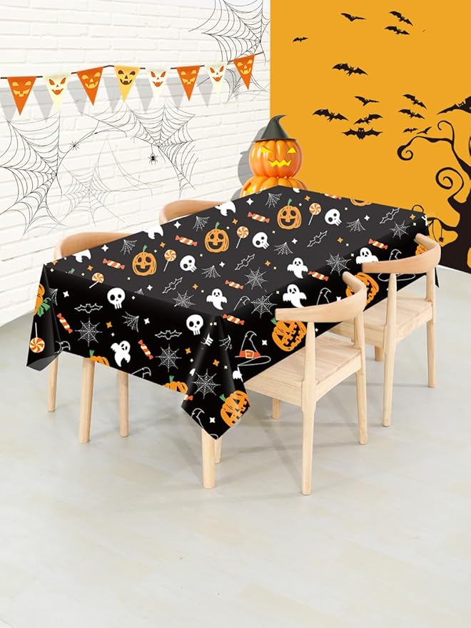 2Pack Halloween Plastic Tablecloths Christmas Plastic Table Covers Cloths BBQ Picnic Halloween Party Oil-Proof Waterproof Table Cloth Pumpkin Ghost TableCover 54 x 108 in