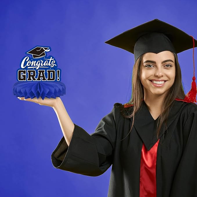 9PCS Graduation Party Decorations Class of 2026 Congrats Grad Table Centerpiece Congratulate Graduation Honeycomb Table Toppers for Graduation Party Supplies(Blue,Black）