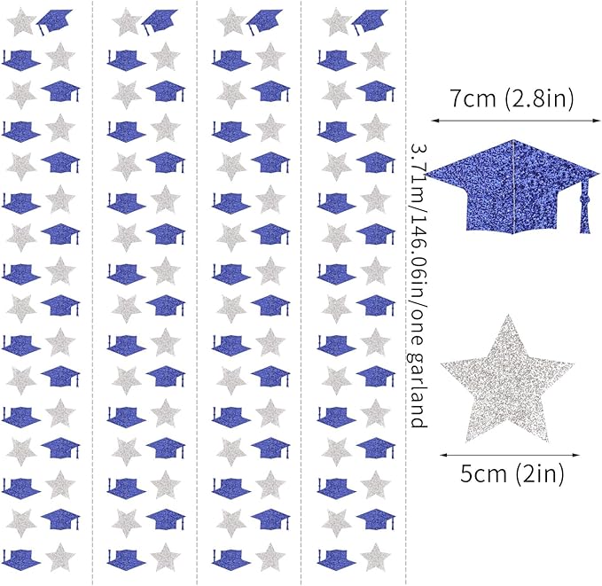 Navy-Blue Silver Graduation-2026 Class Party-Decorations - Congrats Grad Hat Star Banner Streamers Garland,Senior High School Night College Congratulations Decor Supplies Ouruola