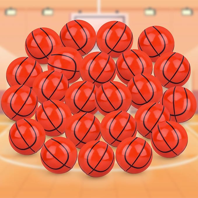 24 Pcs Basketball Bouncy Balls for Kids, 32mm Rubber Bounce Sport Balls Bulk for Party Favors, Goodie Bag Fillers, Easter Gift Bag Stuffers, Basket Stuffers, Classroom Prizes, Carnival Party Supplies